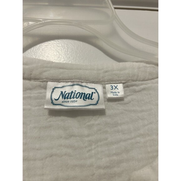 National White Embroidered Cotton Tunic Plus Size 3X Modest Summer 3/4 Sleeve - Picture 2 of 6